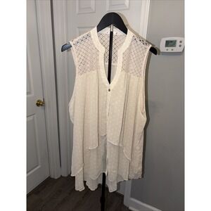 Free 2 Luv Crocheted Lace Yoke 3X Tunic Western Whimsical Boho Semi Sheer Flowy